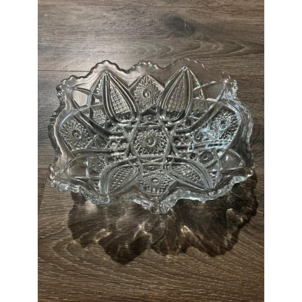 Vintage Indiana Glass Paneled Daisy Relish Bowl | EAPG Pressed Glass